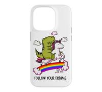 Follow Your Dreams T-Rex Dino Rainbow Funny Unicorn Lover Case for iPhone 14 Pro