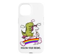 Follow Your Dreams T-Rex Dino Rainbow Funny Unicorn Lover Case for iPhone 15