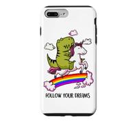 Follow Your Dreams T-Rex Dino Rainbow Funny Unicorn Lover Case for iPhone 7 Plus/8 Plus