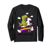 Follow Your Dreams T-Rex Dino Rainbow Funny Unicorn Lover Long Sleeve T-Shirt