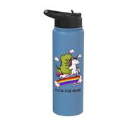 Follow Your Dreams T-Rex Dino Rainbow Funny Unicorn Lover Stainless Steel Insulated Water Bottle