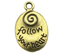 Follow Your Heart Charms For Beginner Jewelry Makers, 20x12mm, Antique Bronze Color, 10 Pieces