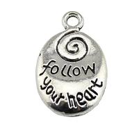 Follow Your Heart Charms For Craft Hobbyists, 20x12mm, Antique Silver Color, 10 Pieces