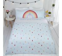 Rapport Home Rainbow & Raindrop King Size Duvet Set (230 x 220 cm) - Ultra-Soft Pastel Blue Polycotton Bedding Vibrant Multicolored Print Easy-Care Fabric With Popper Closure