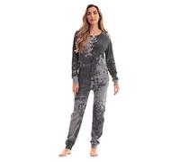 #followme Womens Henley Thermal Onesie Buffalo Plaid and Tie Dye, Tie Dye Black White, Medium