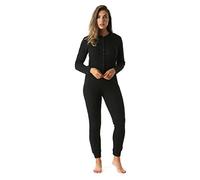#followme Women's Thermal Henley Onesie Union Suit, Black, XXL