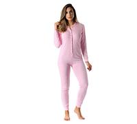 #followme Women's Thermal Henley Onesie Union Suit, Pink, Large