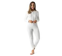 #followme Women's Thermal Henley Onesie Union Suit, White, Large