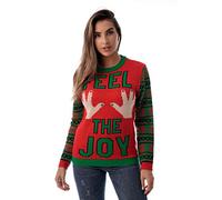 #followme Womens Ugly Christmas Sweater - Sweaters for Women, Red - Feel the Joy, Small