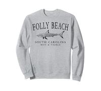 Folly Beach SC Shark Fishing Arched Black Letters Sweatshirt