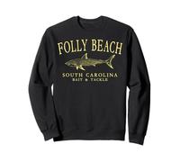 Folly Beach SC Shark Fishing Arched Yellow Letters Sweatshirt