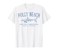 Folly Beach South Carolina Shark Fishing Arched Blue Letters T-Shirt
