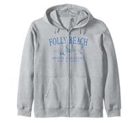 Folly Beach South Carolina Shark Fishing Arched Blue Letters Zip Hoodie