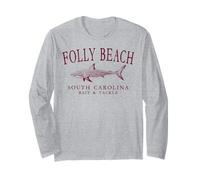 Folly Beach South Carolina Shark Fishing Burgundy Letters Long Sleeve T-Shirt