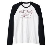 Folly Beach South Carolina Shark Fishing Burgundy Letters Raglan Baseball Tee