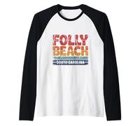Folly Beach South Carolina Vintage Surf Town Raglan Baseball Tee