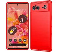 Folmecket Google Pixel 6 Case, Carbon Fiber Scratch Resistant,Shock Absorption Soft TPU Rubber Protective Cell Phone Cover for Google Pixel 6 case 6.4" (Google Pixel 6 Red)