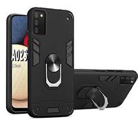 Folmecket Samsung galaxy A02S Phone Case, 360 Degree Rotating Metal Ring Shock Absorption Reinforced Corner TPU for Galaxy A02S 6.5" Black