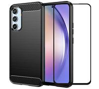 Folmecket Samsung Galaxy A54 5G Phone Case, With Screen Protector Shock-Absorption Flexible TPU Rubber Protective Cell Phone Cover for A54 5G 2023 Case 6.4" Black