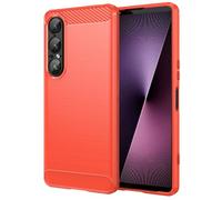 Folmecket Sony Xperia 1 VII Case, Carbon Fiber Scratch Resistant,Shock Absorption Soft TPU Rubber Protective Cell Phone Cover for Sony Xperia 1 VII 6.5" Red