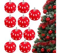 Folmywy Christmas Polka Dot Fabric Ball Decoration 10pcs Dots Wrapped Handmade Cute Xmas Tree Hanging Balls Decor Wreath Halloween Thanksgiving Family Holiday Party - Red