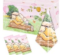 FOLNESH 3PCS Pink Classic Bear Baby Shower Tablecloths, Kids Girls First Birthday Party Decorations Winnie Bear Themed Table Cover Party Supplies -54x108IN