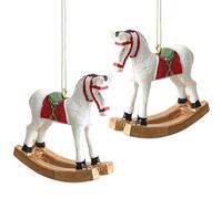 FOLODA 2Pcs Resin Horse Figurine Christmas Tree Decor Holiday Ornament For Tabletop Mantels Display Indoor Outdoor Christmas Party Decoration