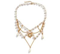 FOLODA Layer Imitation Pearl Bead Necklace Strawberry Heart Cross Pendant Choker Necklace Crystal Bead Clavicle Chain Jewelry Pearls Beaded Butterfly Charm Fashion Jewelry