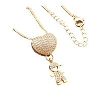 FOLODA Trendy Gold Plated Copper Necklace with Boy and Girl Pendants | Lovely Gold Tone Copper Necklace Featuring Boy and Girl Heart Pendant Perfect for Romance Gift Giving