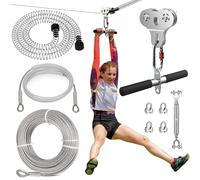 Fologtoo Zip Lines for Kids and Adults Outdoor Up to 500 Lbs, 304 Stainless Steel 80FT Zipline Kits for Backyard with Thickened 1/4" Wire Rope, Removable Pulley, Outdoor Playground Equipment