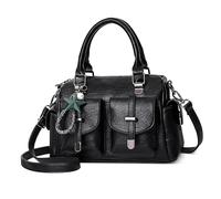 FOLOVEYA Handbag for Women Medium Retro PU Leather Top Handle Bag with Fashion Pendant Elegant Ladies Crossbody Shoulder Bag for Work Travel Dating Black