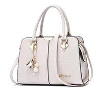 FOLOVEYA Handbag for Women PU Leather Shoulder Handbag with Pendent Elegant Women's Top Handle Bag Ladies Tote Crossbody Bag for Work Office Travel Shopping White A