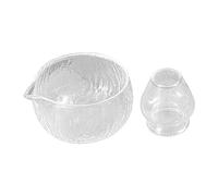 Folpus Glass Matcha Bowl with Spout, Chawan Bowl with Whisk Stand Heat Resistance 500ml, Clear