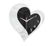 Folpus Heart Shape Wall Clock - Creative Silent Black White Mirror 30cm Acrylic Irregular Modern Art Deco Decoration for Living Room, Bedroom, Office, Hotel