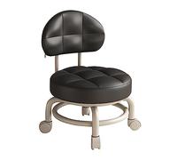Folpus Low Rolling Seat with Backrest PU Leather Sofa Foot Rest Multipurpose Cleaning Pulley Stool Pedicure Stool for Salon Home Library Garage, black