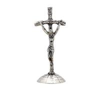 Folpus Metal Crucifix Cross with Base Desktop Ornament 3inch Tall Jesus Christ Statue, Style B