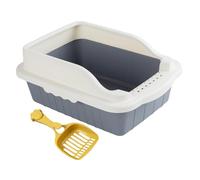 Folpus Open Top Cat Litter Box,Pet Litter Tray Pan with High Sides Cage Deep Loo with Scooper Potty Toilet for Kitty Hamsters, Gray M 31x21x16cm