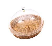 Folpus Oval Woven Basket with Lid - Imitation Rattan Fruit and Bread Storage - Poly Wicker Food Serving Container for Farmhouse Cafes Kitchen (Round 35cmx35cm)