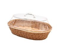 Folpus Woven Bread Basket with Lid - Imitation Rattan Oval Fruit and Food Serving Container With Drainage for Farmhouse Cafes Kitchen, 30cmx40cm