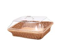 Folpus Woven Bread Basket with Lid Serving Tray Food Storage Dustproof Food Serving Basket Handwoven Fruit Basket for Cafe Picnic, large