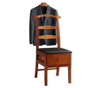 FOLREORP Wooden Suit Valet Stand with Contour Hanger Tie Bar Belt Hooks Chair Valet with Drawer Clothes Rack for Men And Women Standing Hanger for Living Room, Entryway, Bedroom, Office