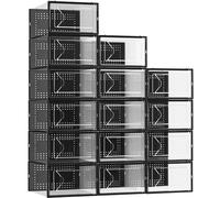 Foluck Black Shoe Storage Box, Clear Plastic Stackable Shoe Organizer for Closet, Interlocking Design Shoe Container Bins for Sneakers, Foldable Shoe Rack with Lids for Space Saving, 15 Pack