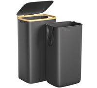 Foluck Large Laundry Hamper, 100L Waterproof Laundry Basket with Lid and Removable Bag, Collapsible Tall Clothes Hamper with Bamboo Handles for Clothes Toys in Dorm Bedroom Bathroom, Black