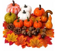 Foluu 52 Pcs Artificial Pumpkins and Gourds Set with 30 Autumn Maple Leaves, Acorns & Pinecones, Mini Foam Faux Pumpkin Decor for Halloween, Harvest Farmhouse Table Centrepiece