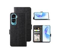 Foluu for Honor 90 Lite Case, Wallet Case Card Holster Canvas Flip/Folio Soft TPU Cover Bumper with Kickstand Ultra Slim Strong Magnetic Closure for Honor 90 Lite 2023 (Black)