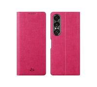 Foluu for Sony Xperia 1 VII Case, Flip Folio Wallet Case Slim Premium PU Leather Case ID Credit Card Slots Kickstand Magnetic Closure TPU Bumper Cover for Sony Xperia 1 VII 2025 (Rose)