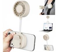Foluu Handheld Fan with Clip & Stand - 1800mAh Battery Portable Mini Fan for Pushchair, Strong Airflow Desk Fan with Magnetic Phone Holder, Flexible Neck for Travel, Office, Baby (Beige)