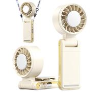 Foluu Portable Clip Fan with Active Cooling Tech - 3000mAh, 5 Speeds, 360° Rotation, LED Display, Type-C Fast Charge - Hands-Free Umbrella, Waist & Neck Fan for Commute, Office & Travel (Beige)