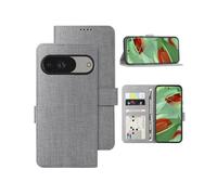 Foluu Wallet Case for Google Pixel 9/Pixel 9 Pro, Cover Case Card Holster Canvas Flip/Folio Soft TPU Bumper with Kickstand Ultra Slim Strong Magnetic Closure for Pixel 9/Pixel 9 Pro 2024 (Gray)
