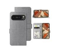 Foluu Wallet Case for Google Pixel 9 Pro XL, Cover Case Card Holster Canvas Flip/Folio Soft TPU Bumper with Kickstand Ultra Slim Strong Magnetic Closure for Google Pixel 9 Pro XL 2024 (Gray)